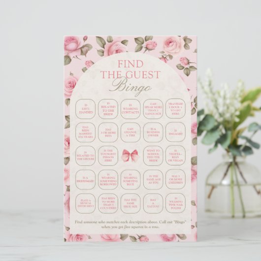  PInk Floral Vind het gast bingogame (Staand voorkant)