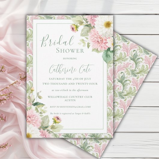 Pink Floral Vintage Bridal Shower Kaart