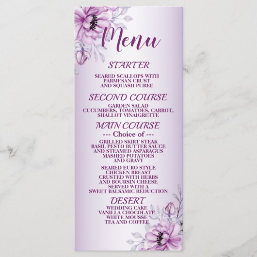 Pink Floral Violet Lijst Modern Menu (Voorkant)
