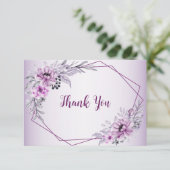 Pink Floral Violet Paars Lijst Bedankkaart (Staand voorkant)