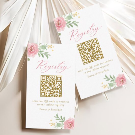 Pink Floral Vrijgezellenfeest Registry QR-code Informatiekaartje