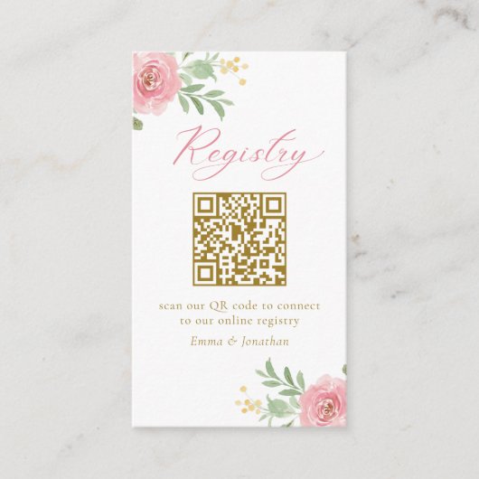 Pink Floral Vrijgezellenfeest Registry QR-code Informatiekaartje (Voorkant)