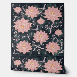 Pink Floral Wallpaper on Dark Background – Elegant Behang