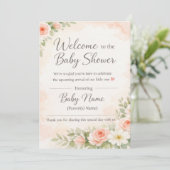 Pink Floral Watercolor Baby Shower Welcome Sign –  Kaart (Staand voorkant)