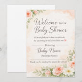 Pink Floral Watercolor Baby Shower Welcome Sign –  Kaart (Voorkant / Achterkant)