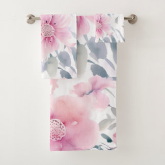 Pink Floral Watercolor  Bad Handdoek