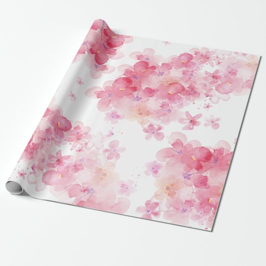 Pink Floral Watercolor Cadeaupapier (Uitgerold)