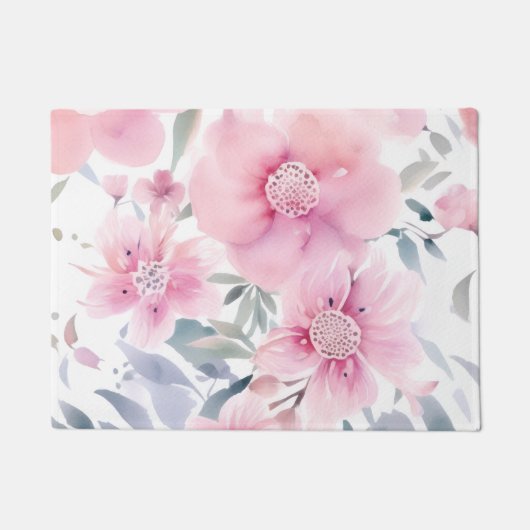 Pink Floral Watercolor  Deurmat (Voorkant)