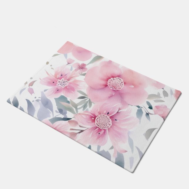 Pink Floral Watercolor  Deurmat (Schuin)