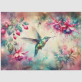 Pink Floral Watercolor Hummingbird Decoupage Tissuepapier (Voorkant)