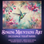 Pink Floral Watercolor Hummingbird Decoupage Tissuepapier