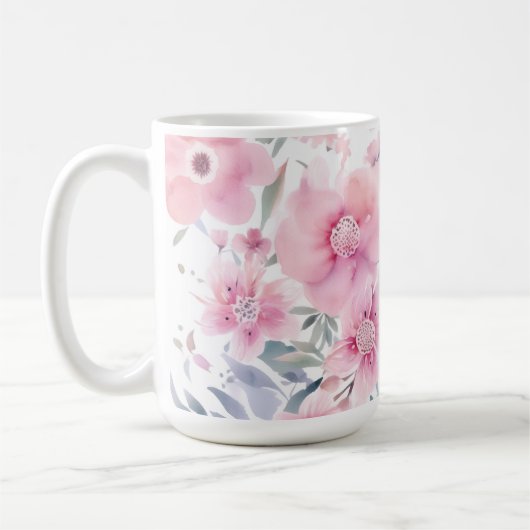 Pink Floral Watercolor  Koffiemok (Links)