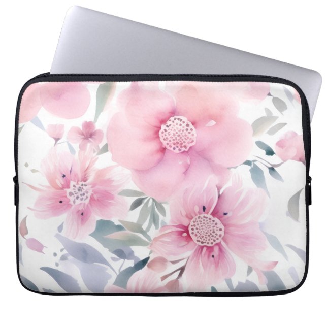 Pink Floral Watercolor  Laptop Sleeve (Voorkant)