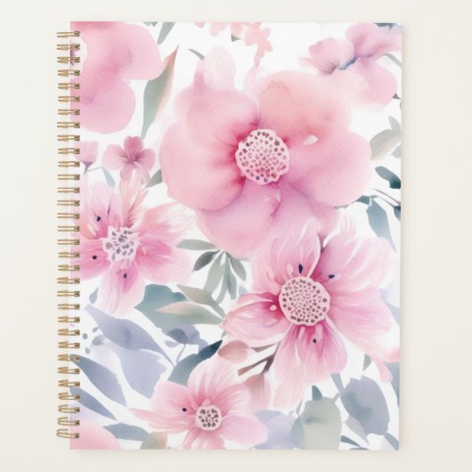 Pink Floral Watercolor  Planner (Voorkant)