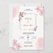Pink Floral Watercolor Wedding Invitation Kaart (Voorkant)