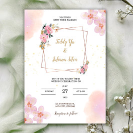 Pink Floral Watercolor Wedding Invitation Kaart