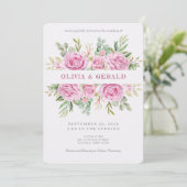 Pink Floral Watercolor Wedding Invitation  Kaart (Staand voorkant)