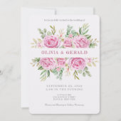 Pink Floral Watercolor Wedding Invitation  Kaart (Voorkant)