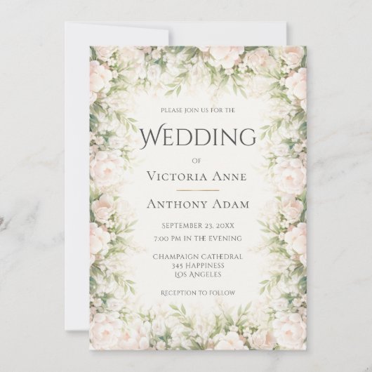 Pink Floral Watercolor Wedding  Kaart (Voorkant)