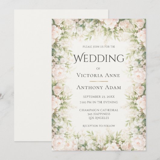 Pink Floral Watercolor Wedding Kaart (Voorkant / Achterkant)