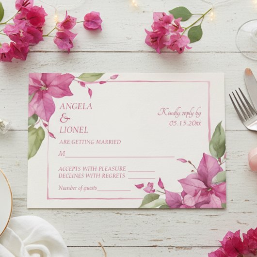 Pink Floral Watercolor Wedding RSVP Kaartje