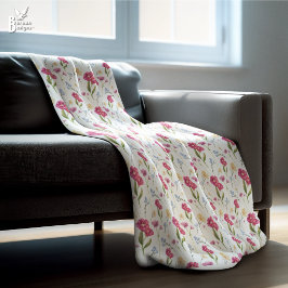 Pink Floral Watercolor Wildflower Fleece Deken