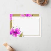 Pink Floral Waterverf - Aangepaste schrijfwaren Notitiekaartje (Voorkant / Achterkant in situ)
