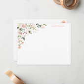 Pink Floral Waterverf - Aangepaste schrijfwaren Notitiekaartje (Voorkant / Achterkant in situ)