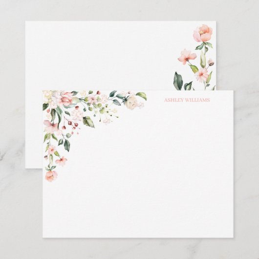 Pink Floral Waterverf - Aangepaste schrijfwaren Notitiekaartje (Voorkant / Achterkant)