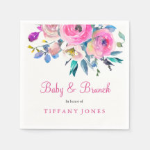 Pink Floral Waterverf Baby Brunch Napkin