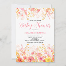 Pink Floral Waterverf Baby shower Uitnodiging