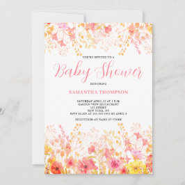 Pink Floral Waterverf Baby shower Uitnodiging