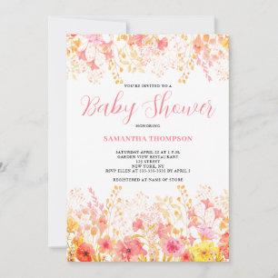 Pink Floral Waterverf Baby shower Uitnodiging