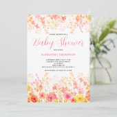 Pink Floral Waterverf Baby shower Uitnodiging (Staand voorkant)