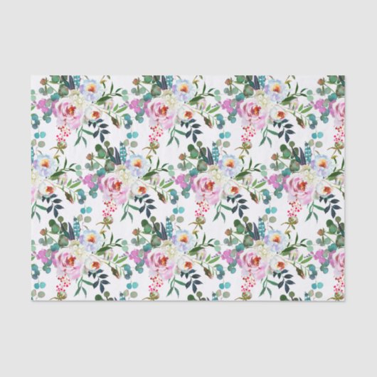 Pink Floral Waterverf Bohemian Pattern Tissuepapier (Voorkant)