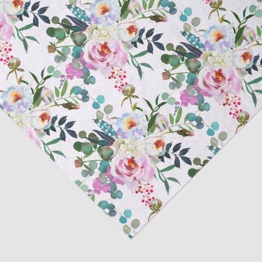 Pink Floral Waterverf Bohemian Pattern Tissuepapier (Detail)