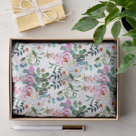 Pink Floral Waterverf Bohemian Pattern Tissuepapier (Geschenk)