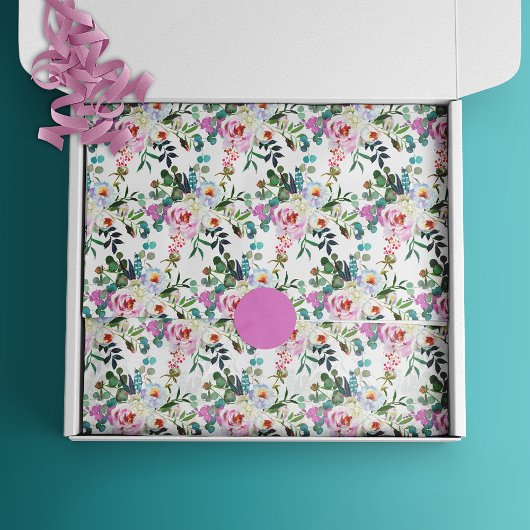 Pink Floral Waterverf Bohemian Pattern Tissuepapier