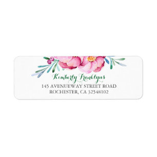 Pink Floral Waterverf Bouquet Etiket