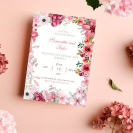 Pink Floral Waterverf Country Weddenschap Kaart