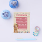 Pink Floral Waterverf Dog Grooming Services Menu (Enkel)