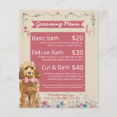 Pink Floral Waterverf Dog Grooming Services Menu (Voorkant)