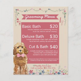 Pink Floral Waterverf Dog Grooming Services Menu