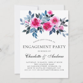 Pink Floral Waterverf Elegant Engagement Party Kaart