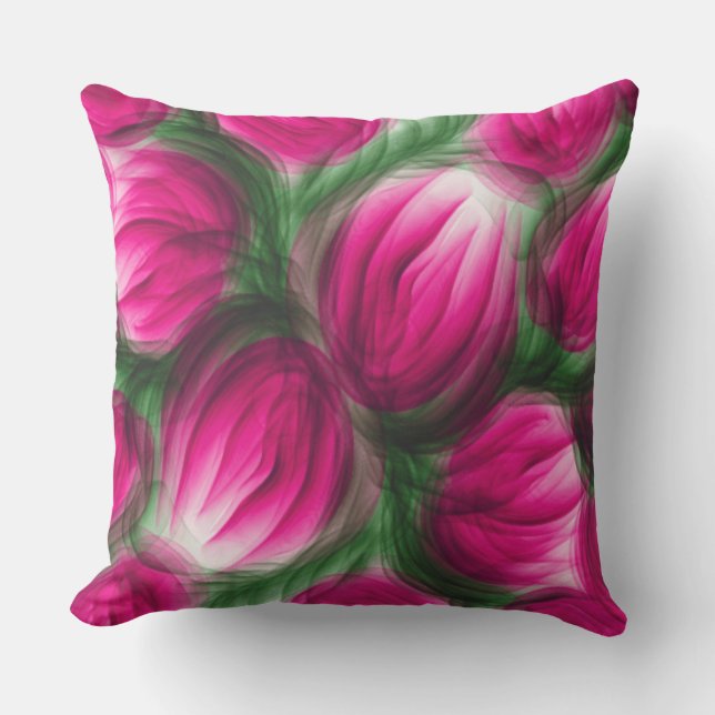 Pink Floral Waterverf gekleurde Tulp Art Buitenkussen (Voorkant)
