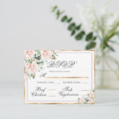 Pink Floral Waterverf Gold Elegant RSVP Briefkaart (Staand voorkant)