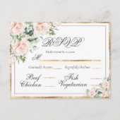Pink Floral Waterverf Gold Elegant RSVP Briefkaart (Voorkant)