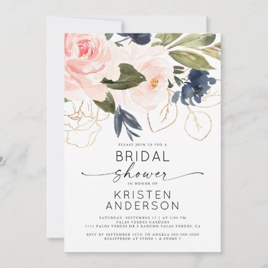 Pink Floral Waterverf Gold Vrijgezellenfeest Kaart (Voorkant)