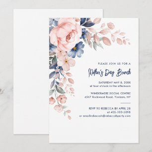 Pink Floral Waterverf Moederdag Brunch Kaart
