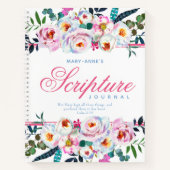 Pink Floral Waterverf Named Scripting Notitieboek (Voorkant)